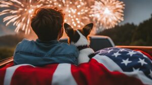 watching fireworks with dog